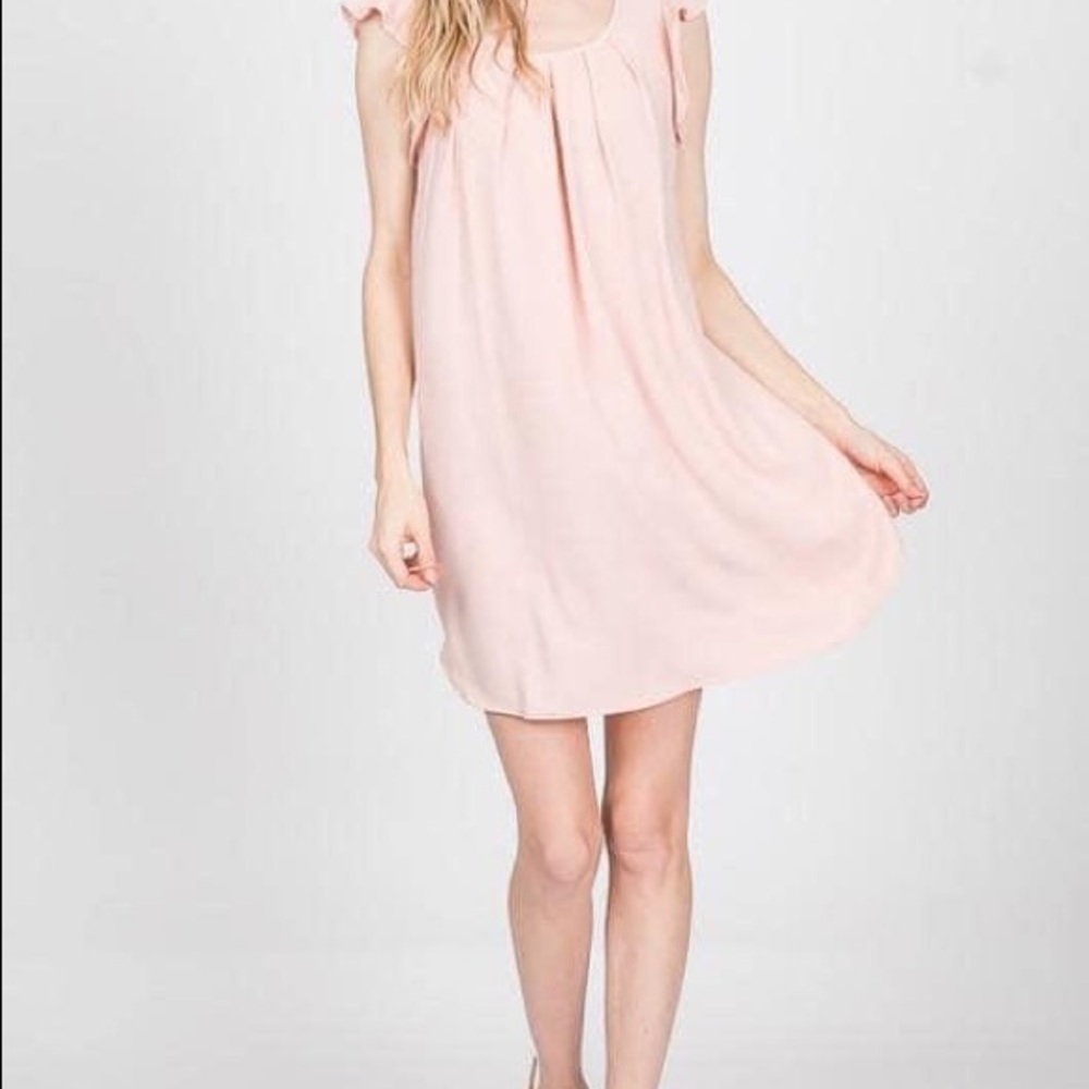 💛Pleated Ruffle Dress in Blush Pink